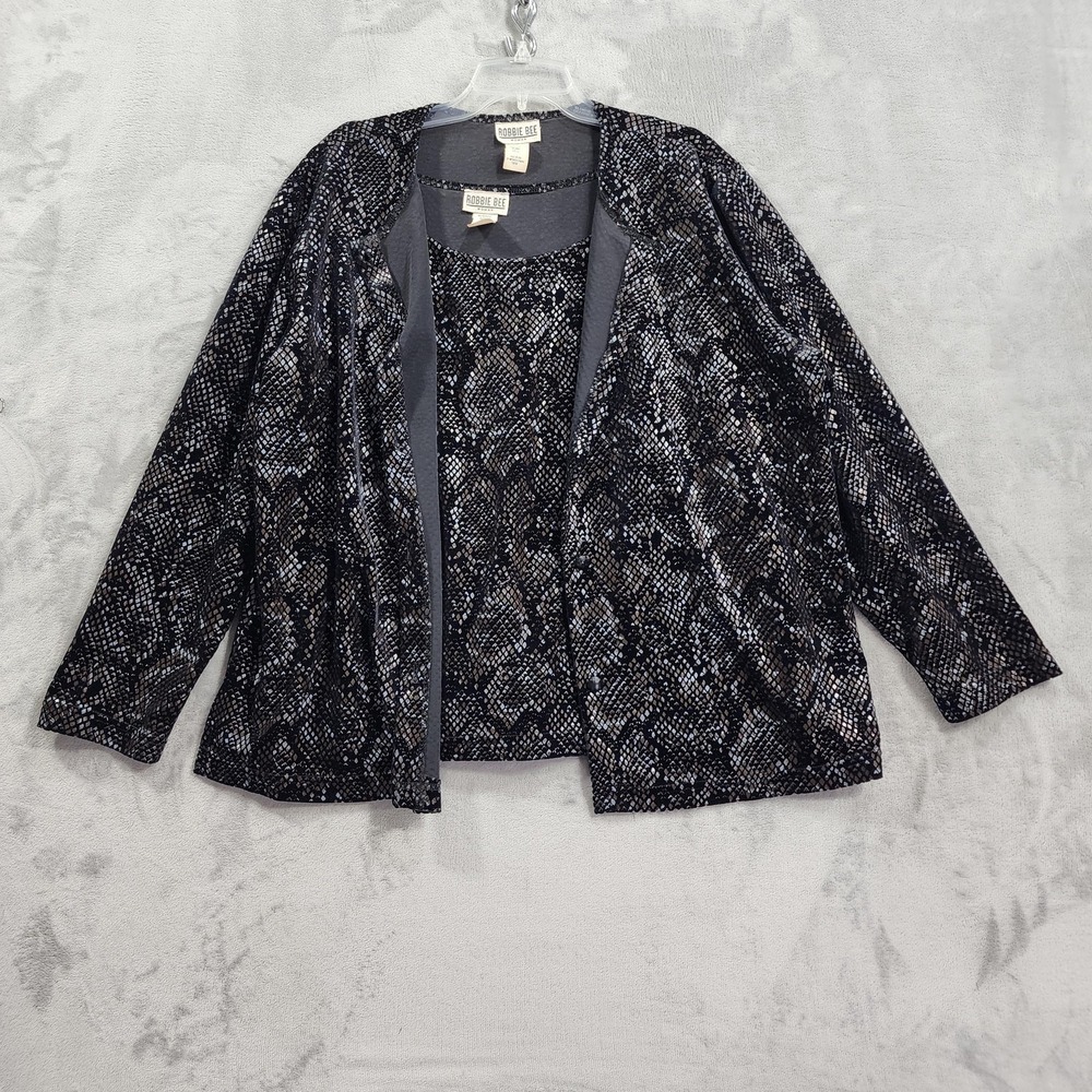 Vintage Robbie Bee Jacket Tank Set Womens 18W Black Snake Print Velvet 2 Piece
